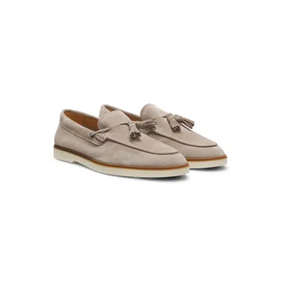 Hugo Boss Suede Loafers With Tassel Trim In Neutral
