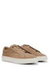 Hugo Boss Suede Low-top Trainers With Branded Lace Loop In Beige
