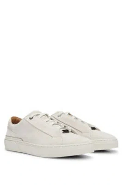 Hugo Boss Suede Low-top Trainers With Branded Lace Loop In White