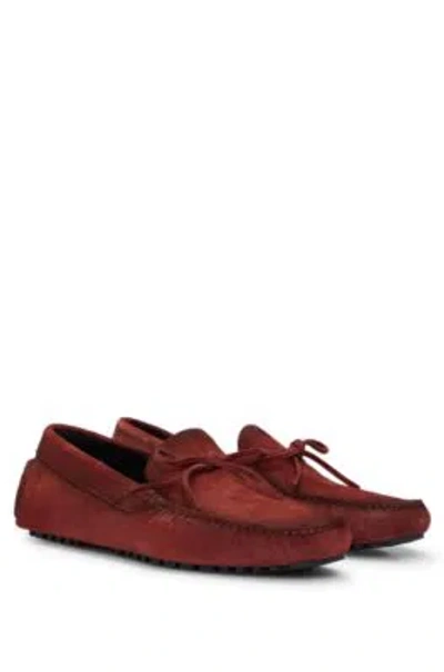 Hugo Boss Suede Moccasins With Buckled Upper Strap In Brown