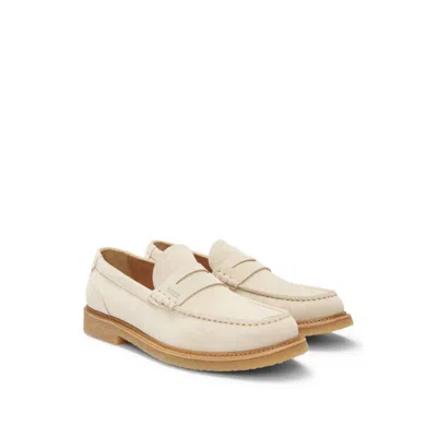Hugo Boss Suede Moccasins With Crepe Outsole In White