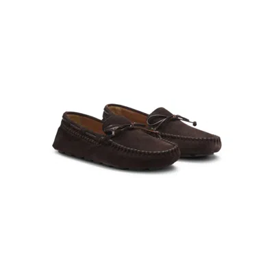 Hugo Boss Suede Moccasins With Whipstitching In Brown