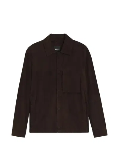 Hugo Boss Suede Panelled Jacket In Brown