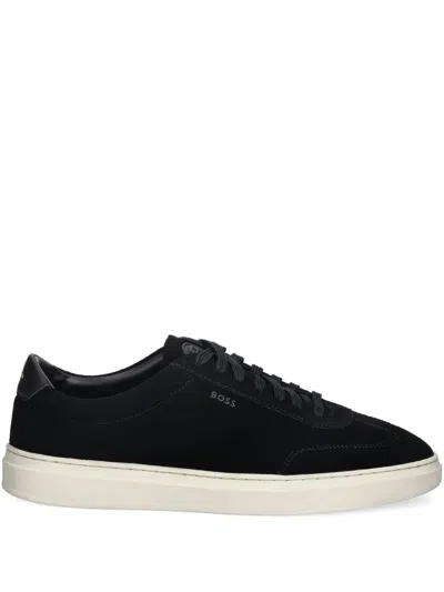 Hugo Boss Suede Panelled Sneakers In Black