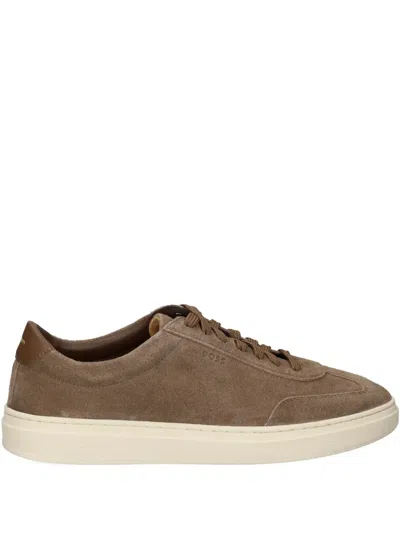 Hugo Boss Suede Panelled Sneakers In Brown