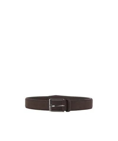 Hugo Boss Suede Pin Buckle Belt In Brown