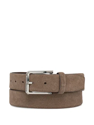 Hugo Boss Suede Silver-buckle Belt In Brown
