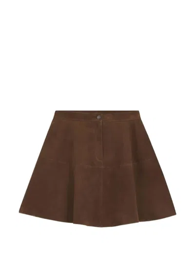 Hugo Boss Suede Skirt With A-line Shape In Brown