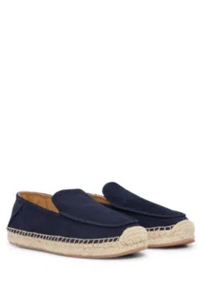 Hugo Boss Suede Slip-on Espadrilles With Jute Sole In Dark Blue