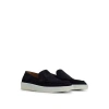 Hugo Boss Suede Slip-on Loafers With Embossed Logo In Dark Blue