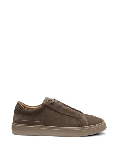 Hugo Boss Garytenn Monochromatic Calf Leather Sneakers In Brown