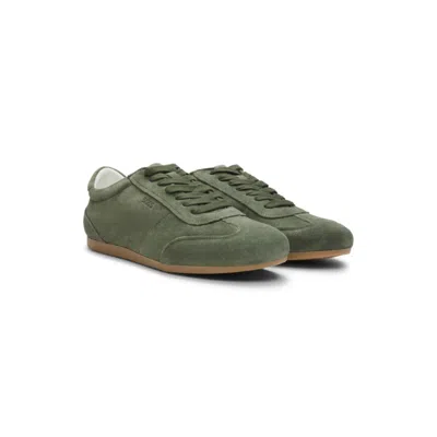 Hugo Boss Suede Sneakers With Logo Details In Green