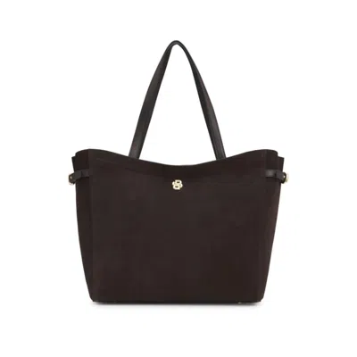 Hugo Boss Suede Tote Bag With Double B Monogram Trim In Brown