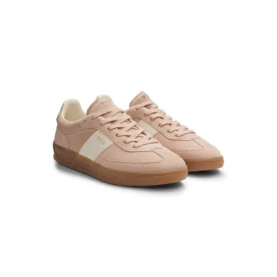 Hugo Boss Suede Trainers With Smooth-leather Trims In Pink