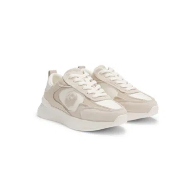 Hugo Boss Suede-trim Trainers With Double B Monogram In White