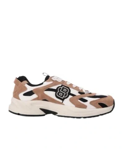 Hugo Boss Suede-trimmed Mesh Sneakers In Nude