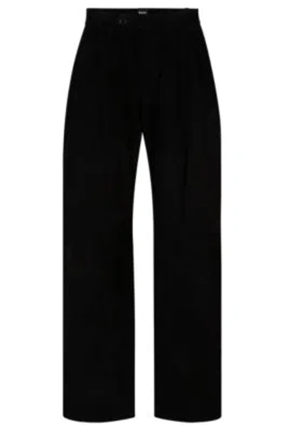 Hugo Boss Suede Trousers With Soft Lining In Black