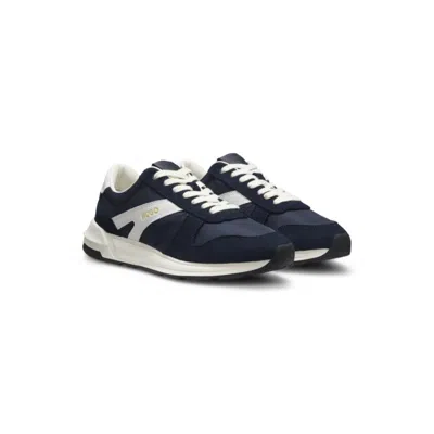 Hugo Boss Suede-trim Sneakers With Logo Details In Blue