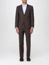 Hugo Boss Slim-fit Three-piece Suit In Checked Stretch Fabric In Brown