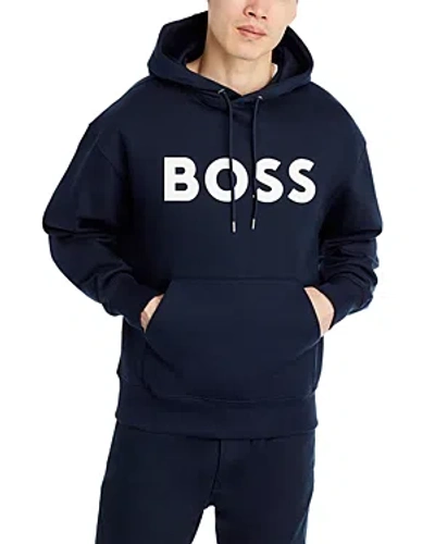 Hugo Boss Sullivan 16 Logo Print Oversized Fit Hoodie In Dark Blue