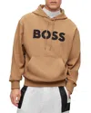 Hugo Boss Sullivan Cotton Logo Print Regular Fit Hoodie In Medium Beige/black