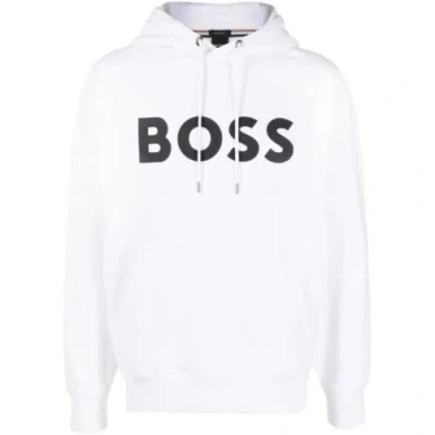 Pre-owned Hugo Boss Sullivan Men Cotton Hoodie Sweatshirt Long Sleeves Pouch Pocket White