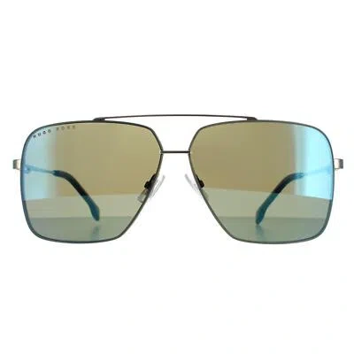 Pre-owned Hugo Boss Sunglasses Boss 1325/s 31z 3u Ruthenium Havana Kaki Blue Mirror In Silver