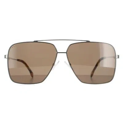 Pre-owned Hugo Boss Sunglasses Boss 1325/s 6c5 70 Brown Horn Ruthenium Brown In Silver