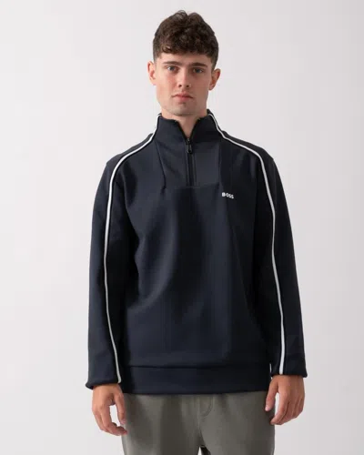 Hugo Boss Sweat 1 Mens 1/4 Zip Sweatshirt With Contrast Piping In Blue