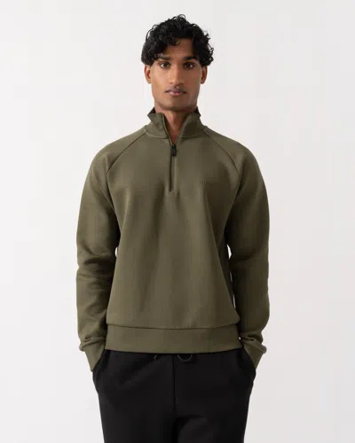 Hugo Boss Sweat Mens Zip-neck Sweatshirt In Stretch Cotton In Open Green 398