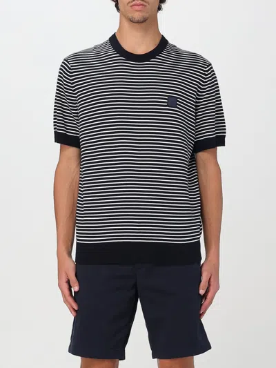 Hugo Boss Kanache Stripe Relaxed Fit Knit T-shirt In Blue