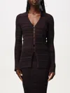 Hugo Boss V-neck Cardigan In Ribbed Stretch Fabric With Collar In Pflaume