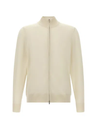 Hugo Boss H-balonso Zip-up Virgin-wool Cardigan In Neutral