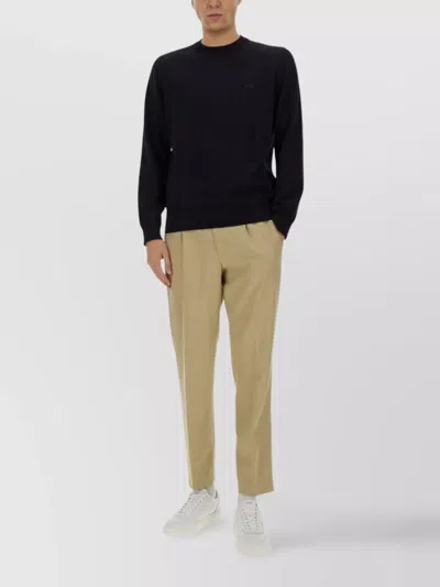 Hugo Boss Sweater Logo Embroidered Ribbed Cuffs In Blue
