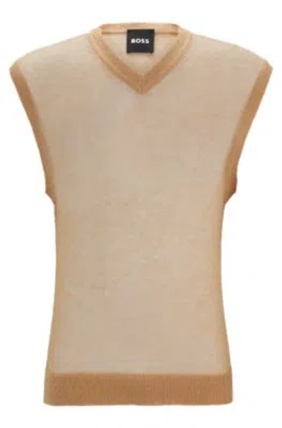 Hugo Boss Sweater Vest In A Sheer Knit In Beige