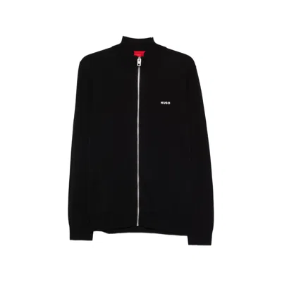 Hugo Boss Zip Mock-neck Cardigan In Black