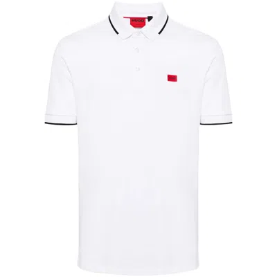 Hugo Boss Deresino232 Mens Tipped Polo Shirt With Logo Label In White