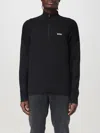 Hugo Boss Zip-neck Sweater In Stretch Fabric With Contrast Logo In Schwarz