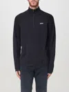 Hugo Boss Zip-neck Sweater In Stretch Fabric With Contrast Logo In Blau