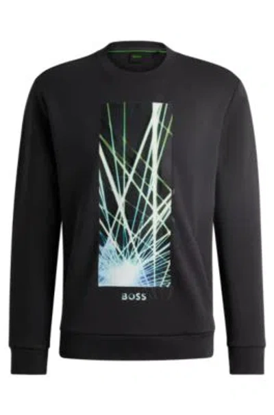 Hugo Boss Cotton-blend Sweatshirt With 3d-moulded Logo In Dark Grey