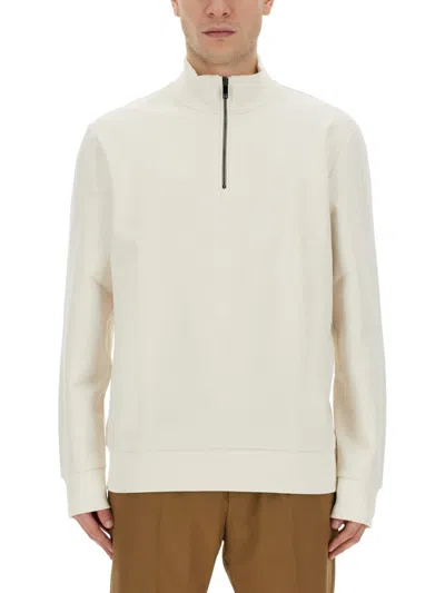 Hugo Boss Sweatshirt With Collar And Zipper In White