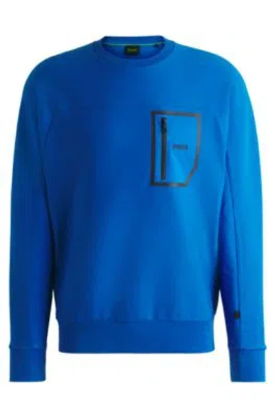 Hugo Boss Sweatshirt With Decorative Reflective Print In Light Blue