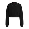 Hugo Boss Womens Chain-embellished Cropped Stretch Cotton-blend Sweatshirt Black In Black