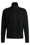 Hugo Boss Sweatshirt With Jacquard Collar And Cuffs In Black