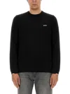 Hugo Boss Cotton Sweater With Knitted Vertical Stripes In Regular Fit In Black