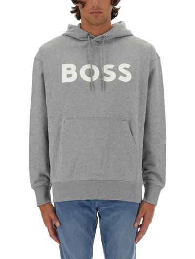 Hugo Boss Elegant Gray Hooded Sweatshirt With Logo In Grey