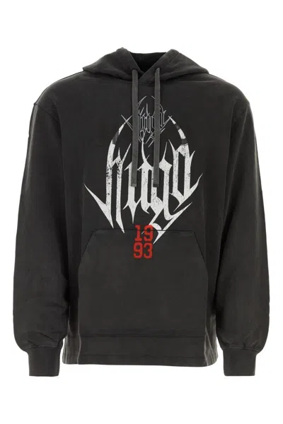 Hugo Boss Pocket Graphic Hood Ribbed Sweater In Black