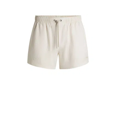 Hugo Boss Swim Shorts In Striped Seersucker Fabric In White