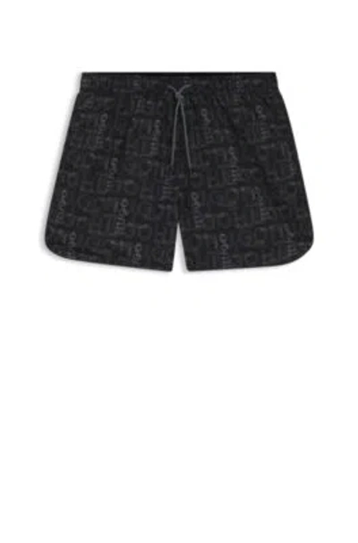 Hugo Boss Swim Shorts With All-over Print In Black