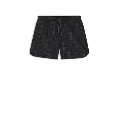 Hugo Boss Swim Shorts With All-over Print In Grey